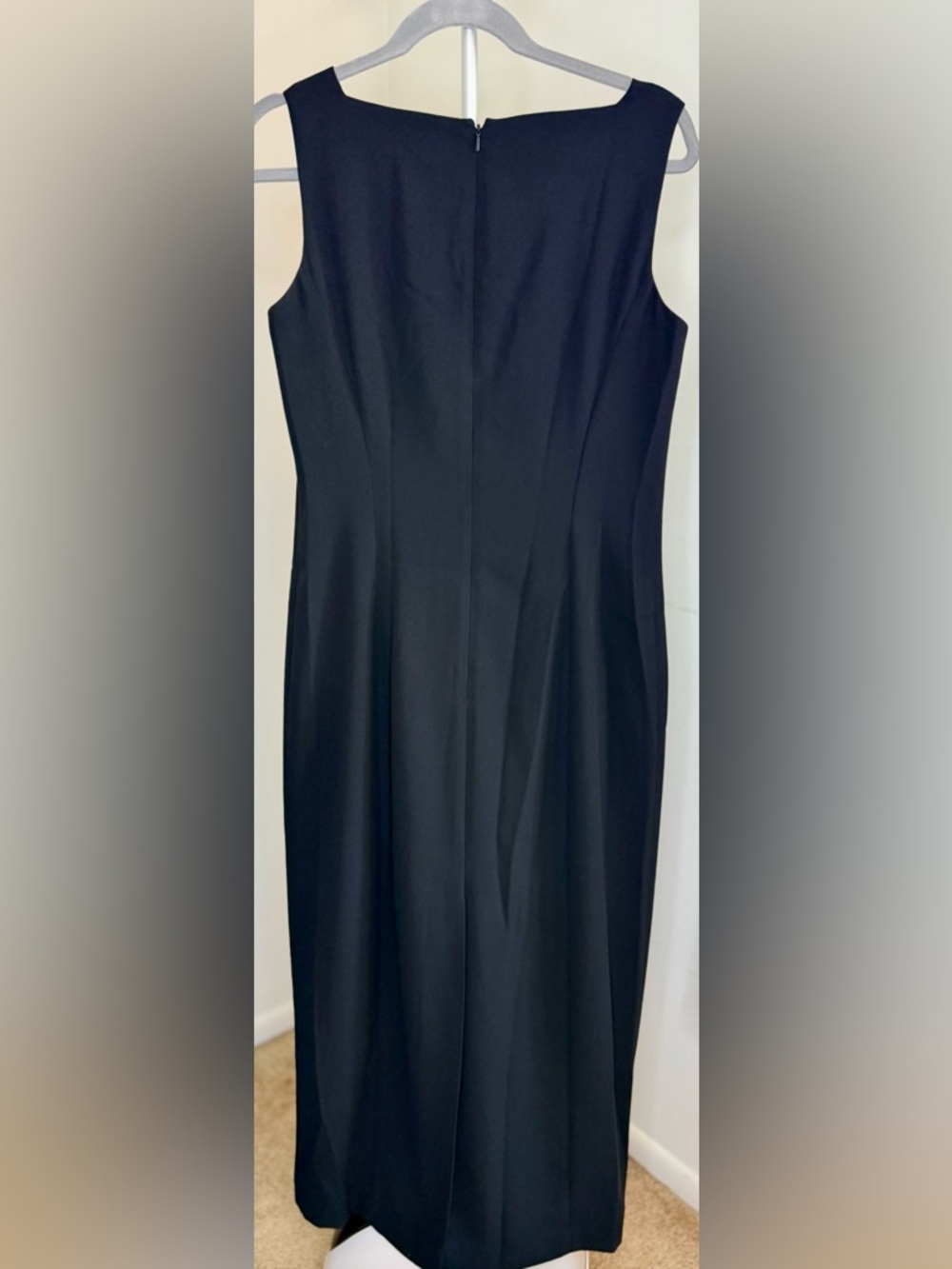 Talbots basic black sleeveless maxi sheath dress square neck back zip lined 10 - Picture 4 of 9